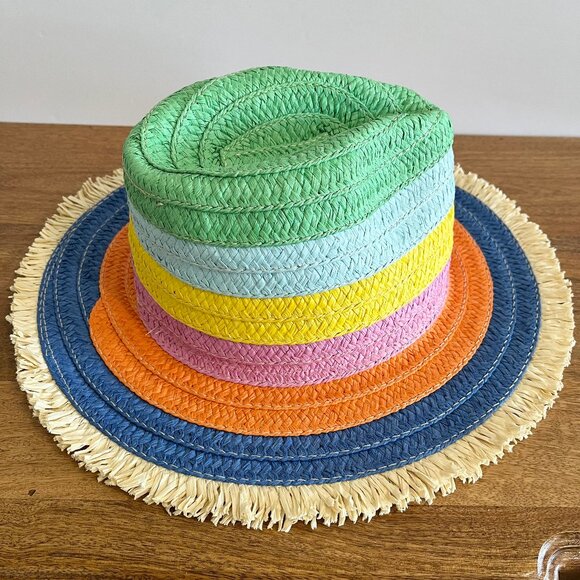 Boden Packable Sea Stripe Staw Fringe Multi-Color Stripe Sun Summer Hat M/L - Picture 9 of 13